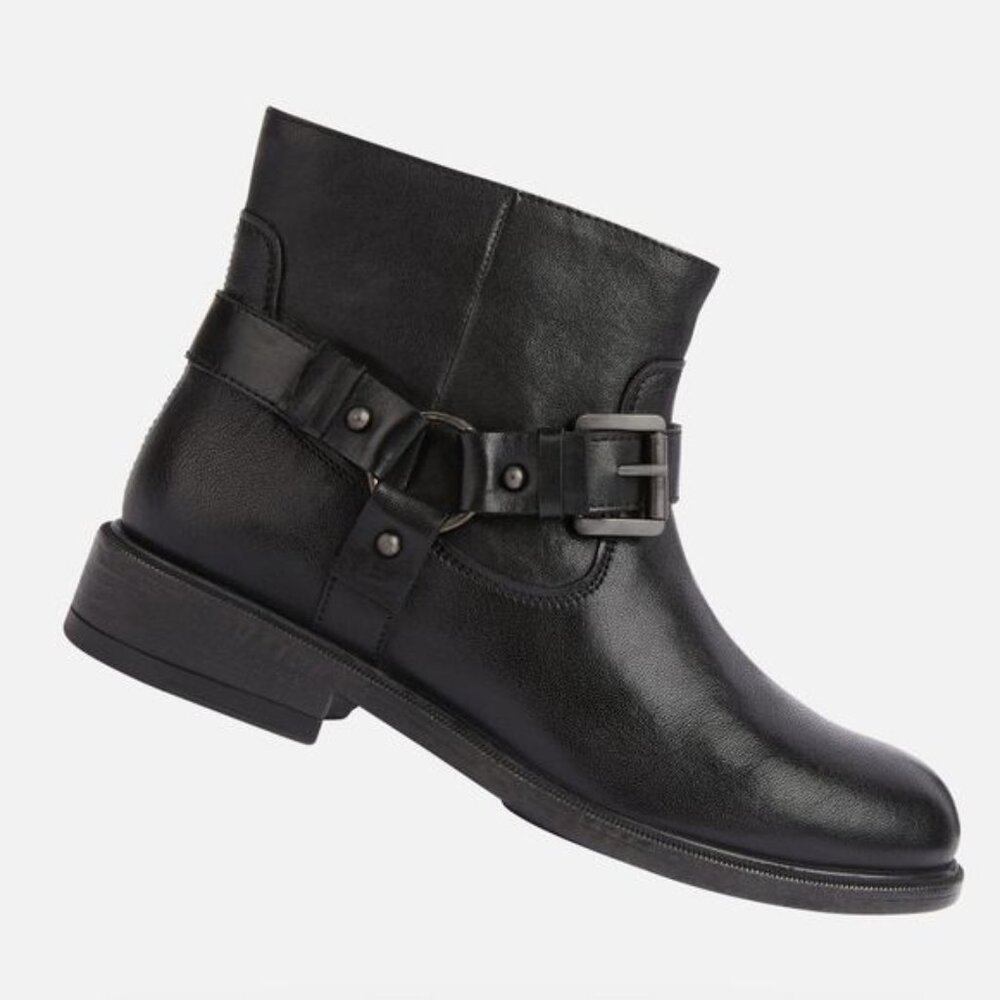 GEOX Respira Catria Motorcycle Biker Ankle Boots Size 8.5 Black Leather NEW